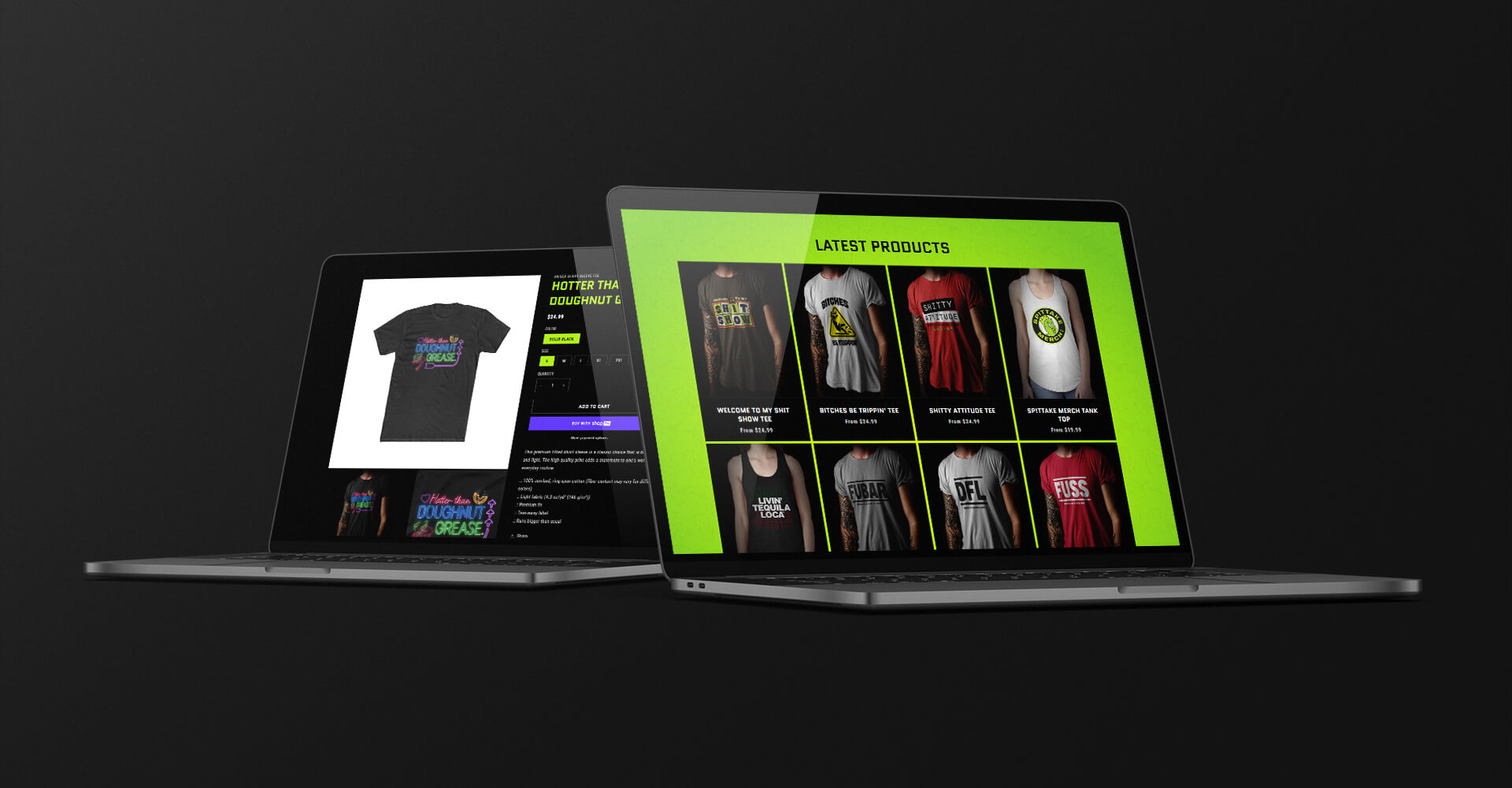 Spittake Merch Online Store Design on Laptops